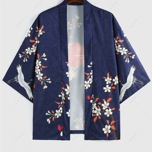 Floral Kimono Robe - Navy Blue